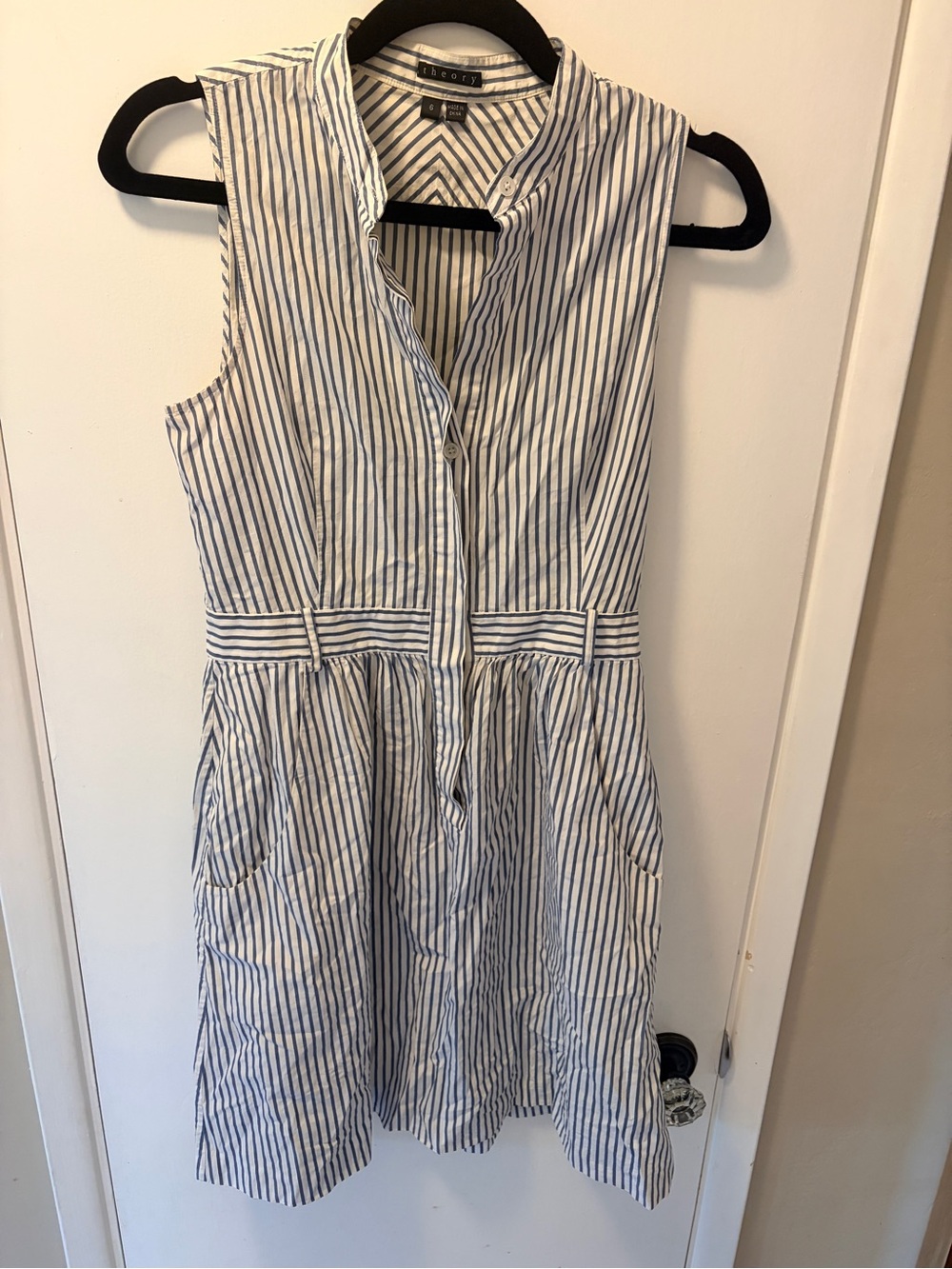 Theory Lenmama Nautical Blue and White Striped Sleeveless Midi Dress